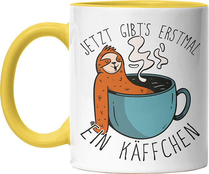 Jetzt gibts erstmal ein Käffchen Faultier 1 Witzige Hellgelb Tasse kaufen Geschenk