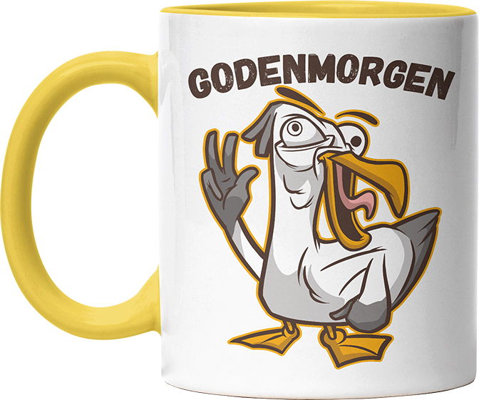 Godenmorgen Plattdeutsch Möwe Witzige Hellgelb Tasse kaufen Geschenk