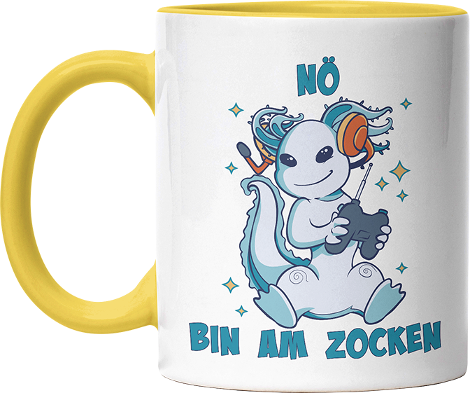 Axolotl Nö bin am zocken Witzige Hellgelb Tasse kaufen Geschenk