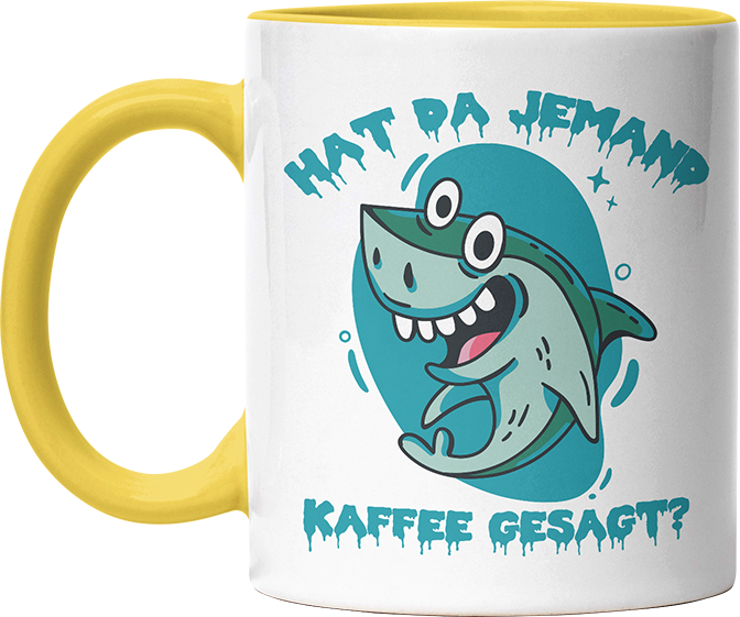 Hat da jemand Kaffee gesagt Hai Witzige Hellgelb Tasse kaufen Geschenk