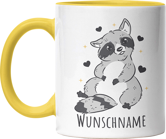 Waschbär Personalisierbar Name Witzige Hellgelb Tasse kaufen Geschenk
