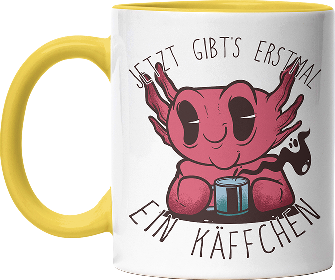Jetzt gibts erstmal ein Käffchen Axolotl Witzige Hellgelb Tasse kaufen Geschenk