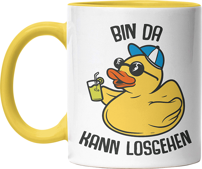 Bin da kann losgehen Badeentchen Witzige Hellgelb Tasse kaufen Geschenk