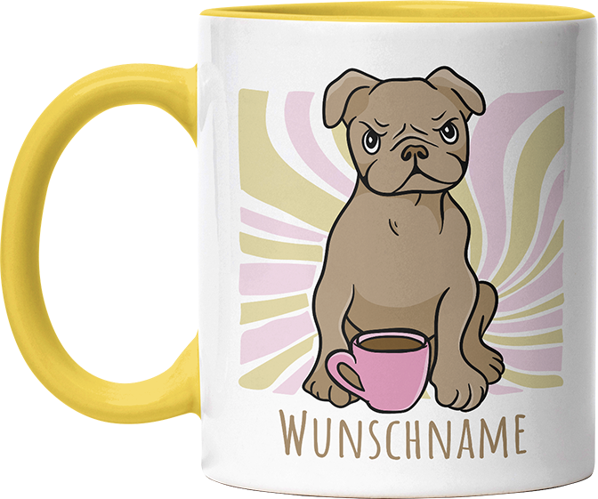 Bulldogge Personalisierbar Name Witzige Hellgelb Tasse kaufen Geschenk