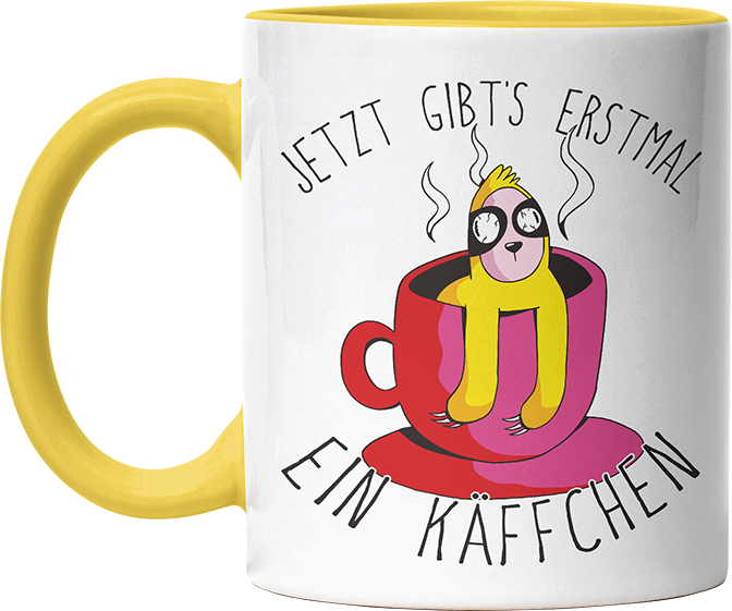 Jetzt gibts erstmal ein Käffchen Faultier 2 Witzige Hellgelb Tasse kaufen Geschenk