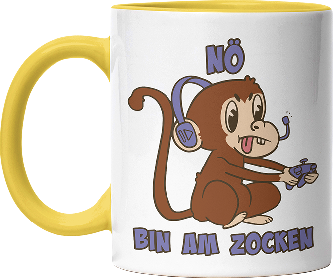 Affe Nö bin am zocken Witzige Hellgelb Tasse kaufen Geschenk