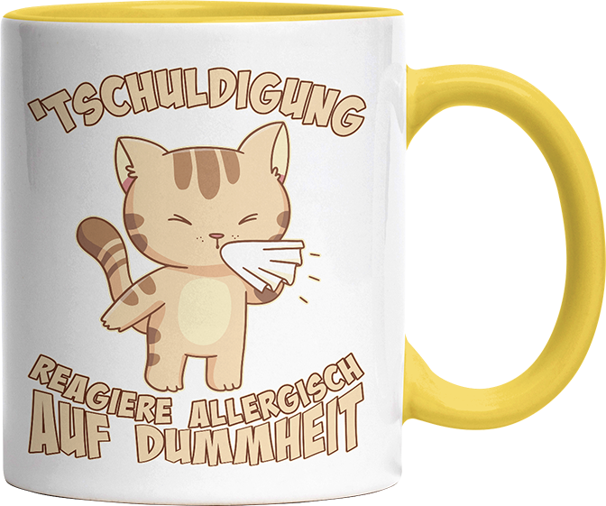 Tschuldigung reagiere allergisch auf Dummheit Katze 1 Witzige Hellgelb Tasse kaufen Geschenk