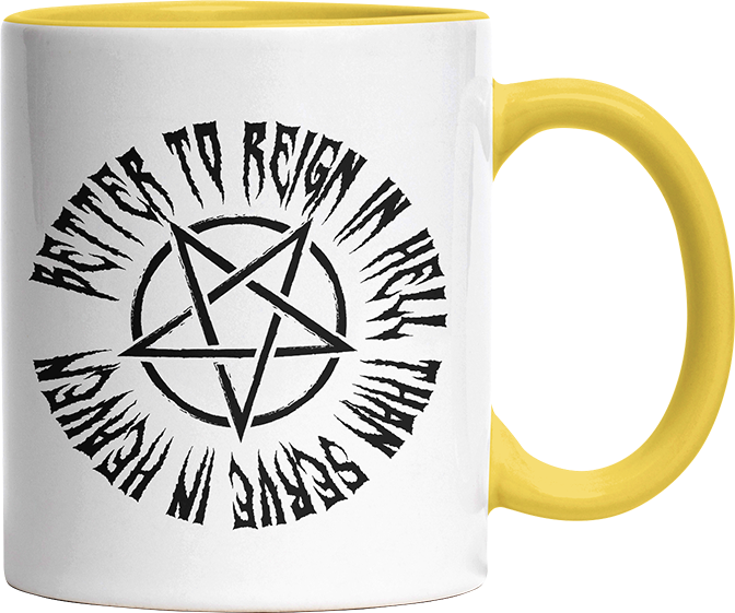 Lieber in der Hölle regieren als im Himmel dienen Witzige Hellgelb Tasse kaufen Geschenk