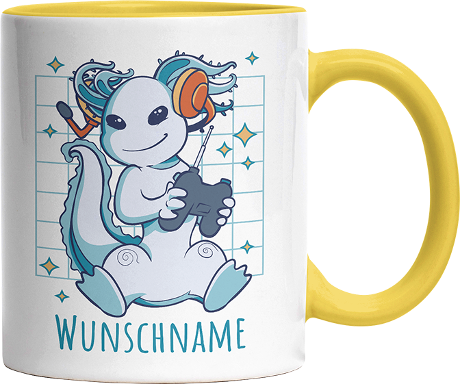 Axolotl Gamer Personalisierbar Name Witzige Hellgelb Tasse kaufen Geschenk