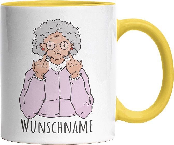 Alte Dame Kaffee Personalisierbar Name Witzige Hellgelb Tasse kaufen Geschenk