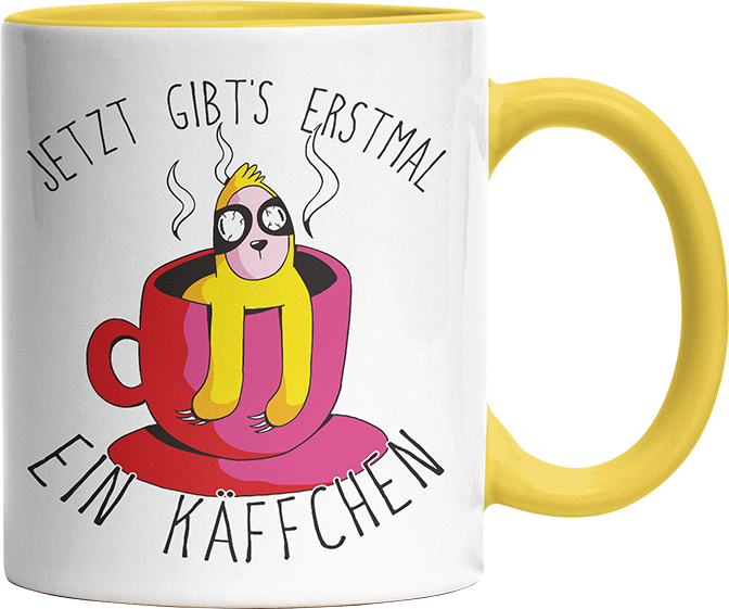 Jetzt gibts erstmal ein Käffchen Faultier 2 Witzige Hellgelb Tasse kaufen Geschenk