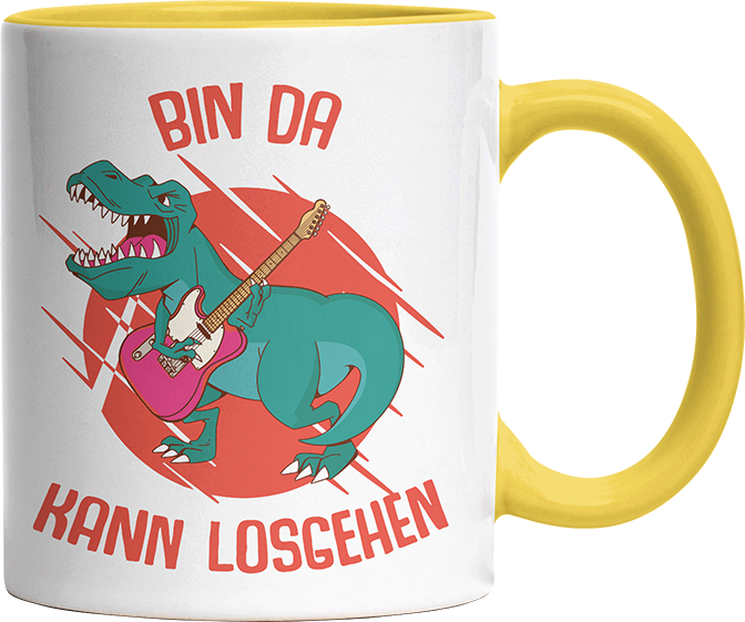 Bin da kann losgehen T Rex 1 Witzige Hellgelb Tasse kaufen Geschenk