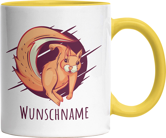 Eichhörnchen Personalisierbar Name 2 Witzige Hellgelb Tasse kaufen Geschenk
