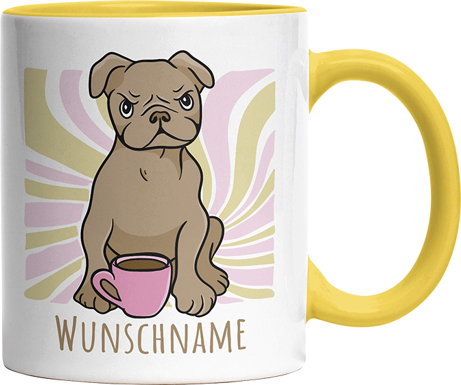Bulldogge Personalisierbar Name Witzige Hellgelb Tasse kaufen Geschenk