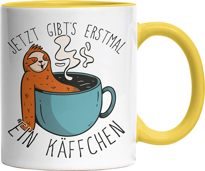 Jetzt gibts erstmal ein Käffchen Faultier 1 Witzige Hellgelb Tasse kaufen Geschenk