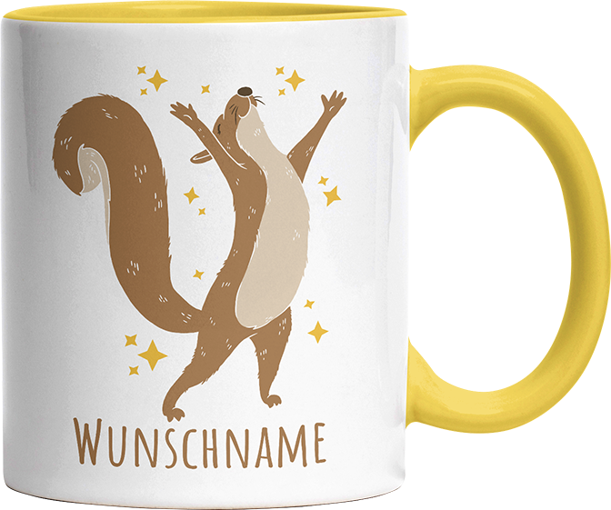 Eichhörnchen Personalisierbar Name 1 Witzige Hellgelb Tasse kaufen Geschenk