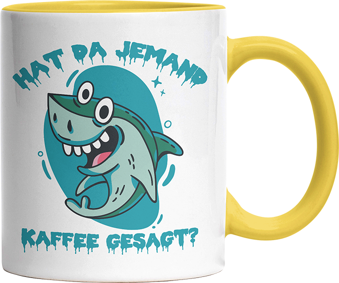 Hat da jemand Kaffee gesagt Hai Witzige Hellgelb Tasse kaufen Geschenk
