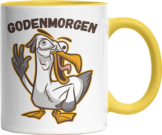 Godenmorgen Plattdeutsch Möwe Witzige Hellgelb Tasse kaufen Geschenk