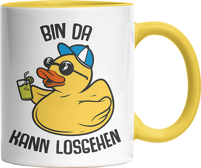 Bin da kann losgehen Badeentchen Witzige Hellgelb Tasse kaufen Geschenk