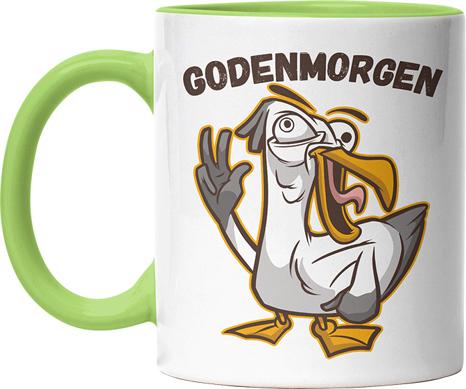 Godenmorgen Plattdeutsch Möwe Witzige Hellgrün Tasse kaufen Geschenk