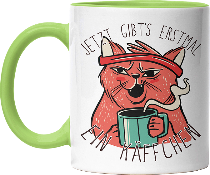 Jetzt gibts erstmal ein Käffchen Katze 2 Witzige Hellgrün Tasse kaufen Geschenk