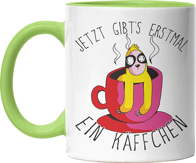 Jetzt gibts erstmal ein Käffchen Faultier 2 Witzige Hellgrün Tasse kaufen Geschenk