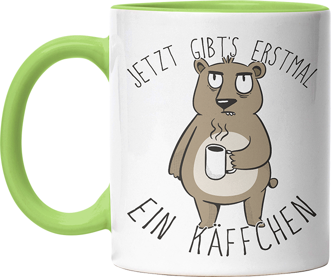 Jetzt gibts erstmal ein Käffchen Bär 2 Witzige Hellgrün Tasse kaufen Geschenk