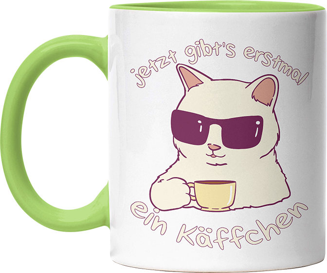 Jetzt gibts erstmal ein Käffchen Katze 4 Witzige Hellgrün Tasse kaufen Geschenk