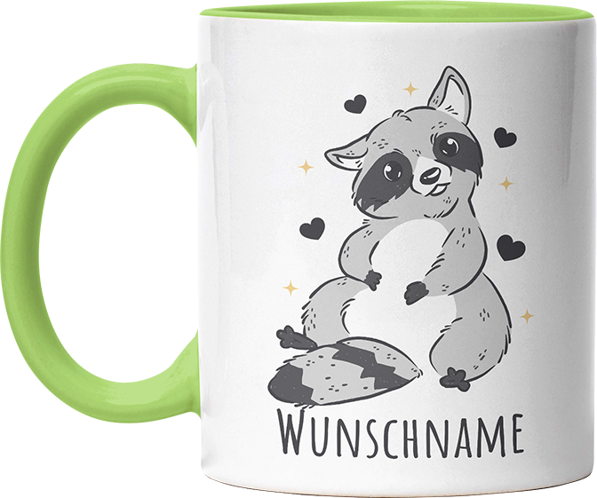 Waschbär Personalisierbar Name Witzige Hellgrün Tasse kaufen Geschenk