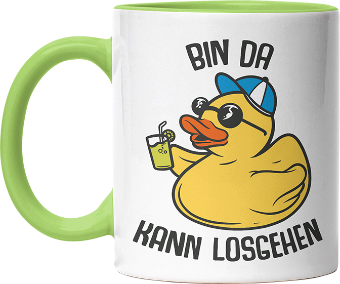 Bin da kann losgehen Badeentchen Witzige Hellgrün Tasse kaufen Geschenk