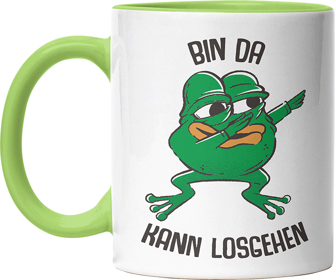 Bin da kann losgehen Frosch Witzige Hellgrün Tasse kaufen Geschenk