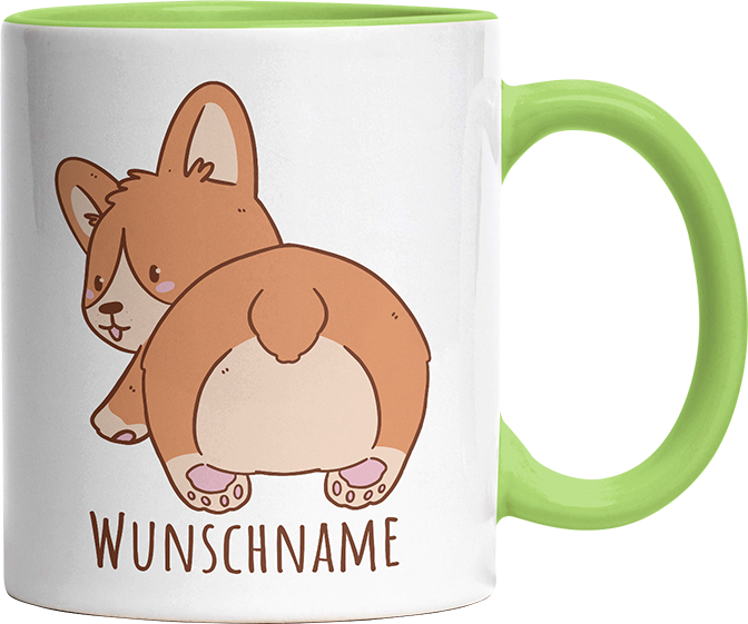 Corgi Popo Kaffee Personalisierbar Name Witzige Hellgrün Tasse kaufen Geschenk