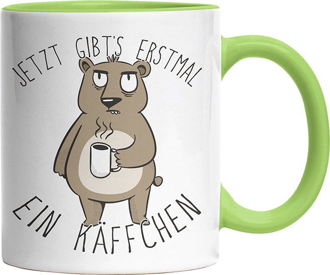 Jetzt gibts erstmal ein Käffchen Bär 2 Witzige Hellgrün Tasse kaufen Geschenk