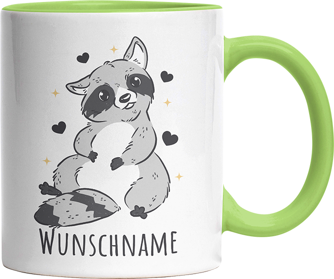Waschbär Personalisierbar Name Witzige Hellgrün Tasse kaufen Geschenk