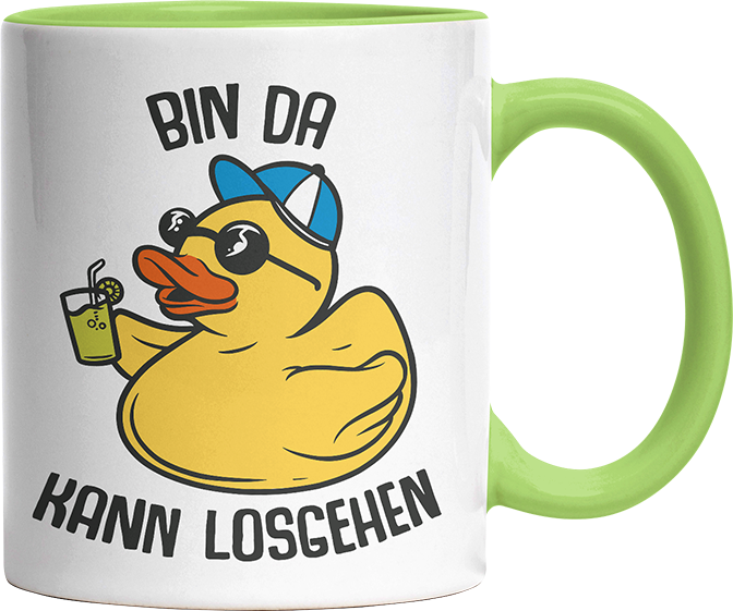 Bin da kann losgehen Badeentchen Witzige Hellgrün Tasse kaufen Geschenk