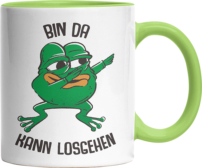 Bin da kann losgehen Frosch Witzige Hellgrün Tasse kaufen Geschenk