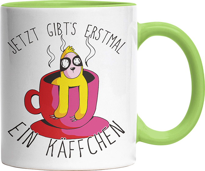 Jetzt gibts erstmal ein Käffchen Faultier 2 Witzige Hellgrün Tasse kaufen Geschenk
