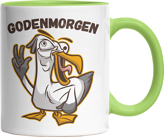 Godenmorgen Plattdeutsch Möwe Witzige Hellgrün Tasse kaufen Geschenk