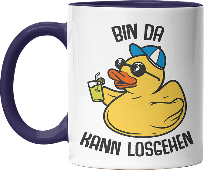 Bin da kann losgehen Badeentchen Witzige Kobaltblau Tasse kaufen Geschenk