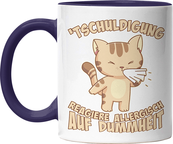 Tschuldigung reagiere allergisch auf Dummheit Katze 1 Witzige Kobaltblau Tasse kaufen Geschenk