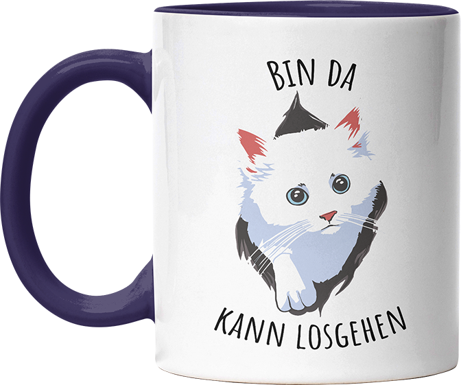 Bin da kann losgehen Katze Witzige Kobaltblau Tasse kaufen Geschenk