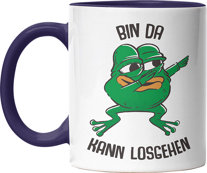 Bin da kann losgehen Frosch Witzige Kobaltblau Tasse kaufen Geschenk