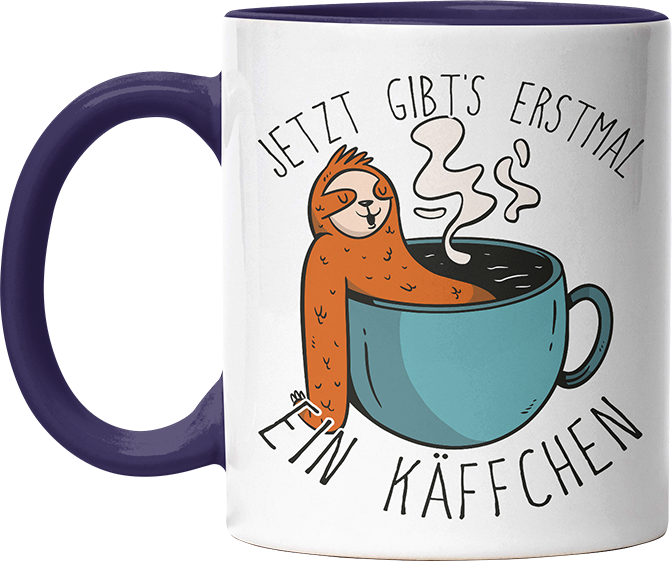 Jetzt gibts erstmal ein Käffchen Faultier 1 Witzige Kobaltblau Tasse kaufen Geschenk