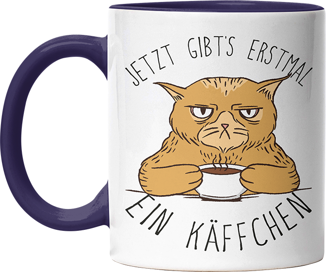 Jetzt gibts erstmal ein Käffchen Katze 1 Witzige Kobaltblau Tasse kaufen Geschenk
