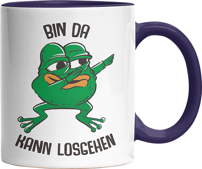 Bin da kann losgehen Frosch Witzige Kobaltblau Tasse kaufen Geschenk