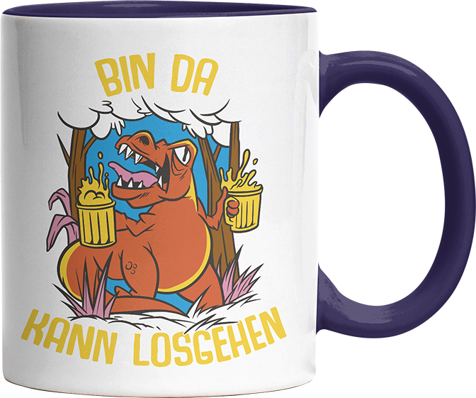 Bin da kann losgehen T Rex Bier Witzige Kobaltblau Tasse kaufen Geschenk