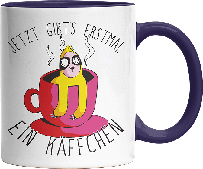 Jetzt gibts erstmal ein Käffchen Faultier 2 Witzige Kobaltblau Tasse kaufen Geschenk
