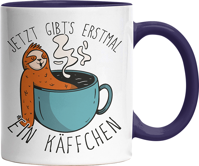 Jetzt gibts erstmal ein Käffchen Faultier 1 Witzige Kobaltblau Tasse kaufen Geschenk