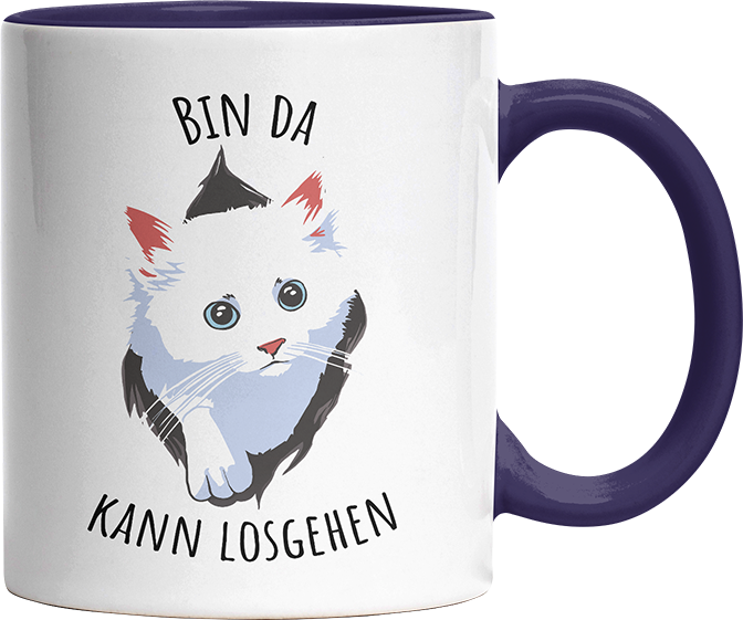 Bin da kann losgehen Katze Witzige Kobaltblau Tasse kaufen Geschenk