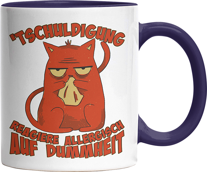 Tschuldigung reagiere allergisch auf Dummheit Katze 2 Witzige Kobaltblau Tasse kaufen Geschenk